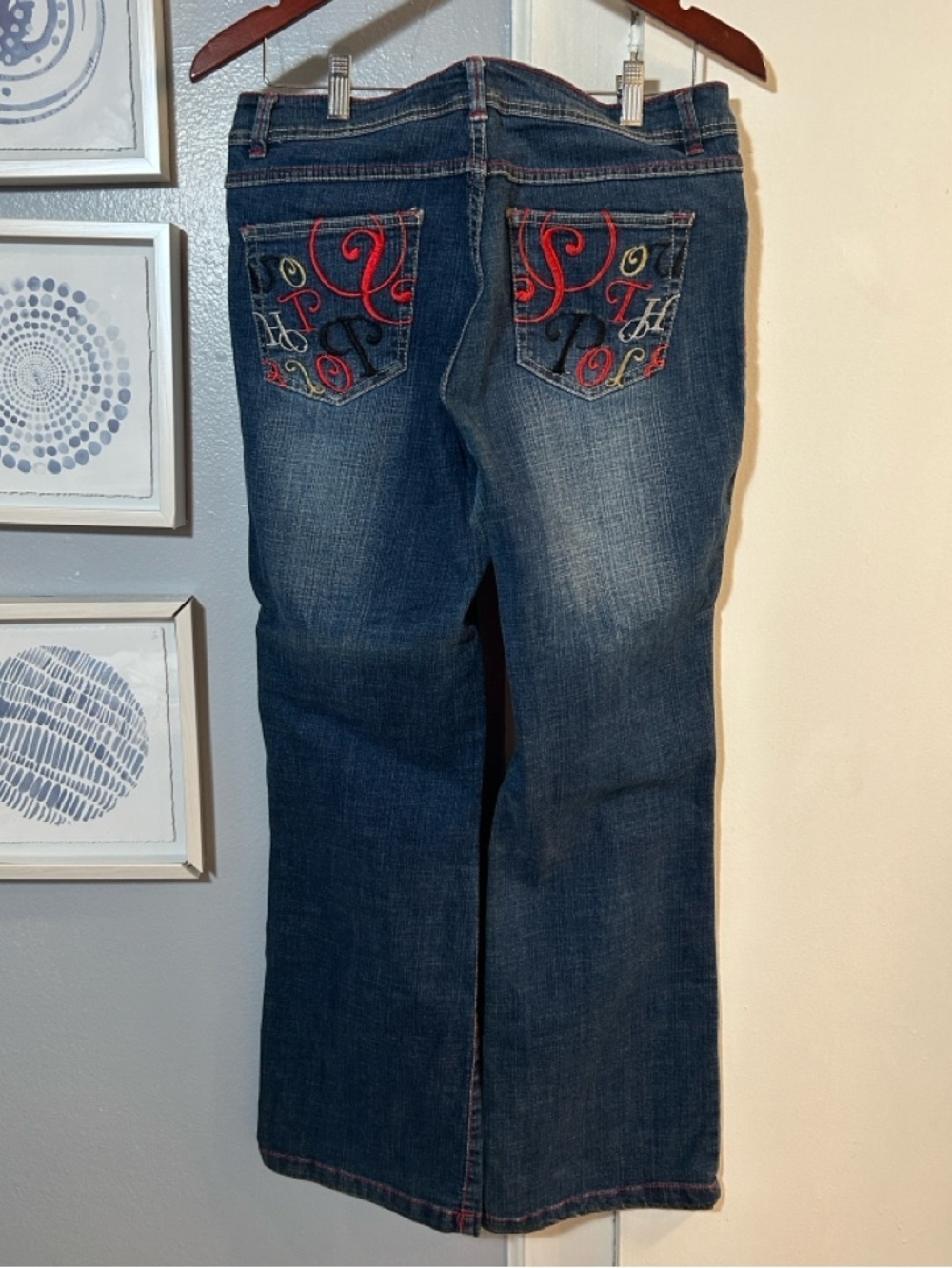Southpole Women’s Size 14 Blue Flare Jeans Logo Embroidered Back Pockets